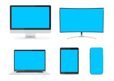 Beyaz arka plan üzerinde 3d render izole modern cihaz mockup sürüsü