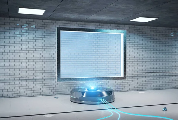 Futuristic horizontal billboard in dirty underground tube station mockup 3d rendering