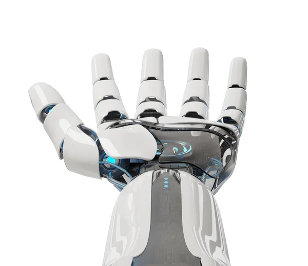 Cyborg Bianco Aprendo Mano Isolato Sfondo Bianco Rendering — Foto Stock