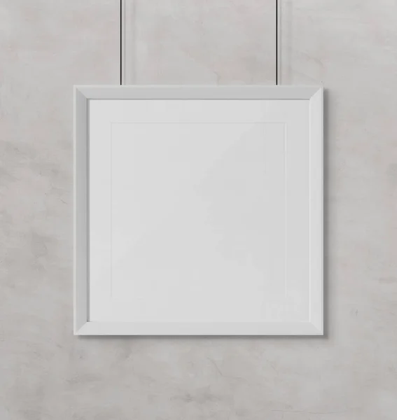 White Squared Frame Hanging Front Wall Mockup Rendering — Stock Photo, Image