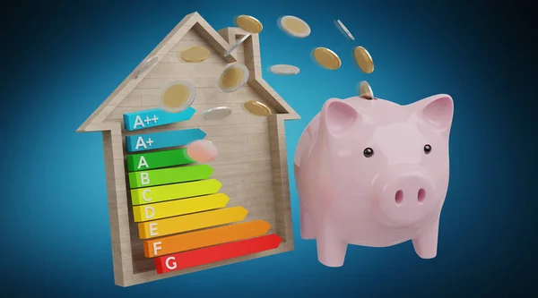 Energia Diagram Értékelés Piggy Bank Ábrán Kék Háttérben Leképezés — Stock Fotó