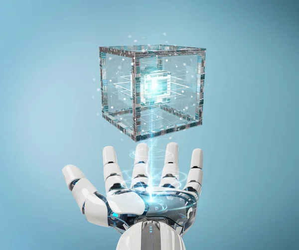 Білий Робот Рука Розмитому Фоні Створює Майбутню Технологічну Структуру Рендеринга — стокове фото