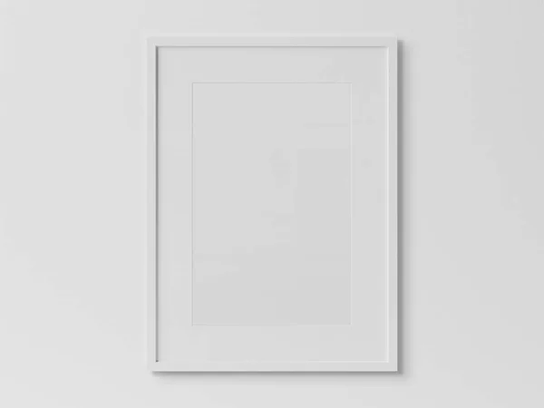 Quadro Vertical Retangular Branco Pendurado Uma Parede Texturizada Branca Mockup — Fotografia de Stock