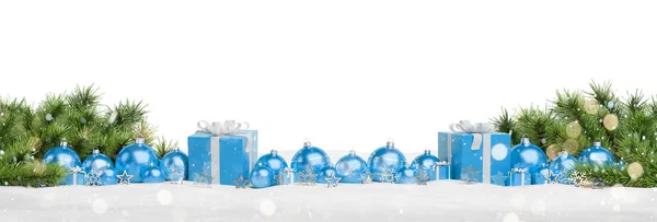 Regalos Azules Navidad Adornos Aislados Sobre Fondo Blanco Renderizado —  Fotos de Stock