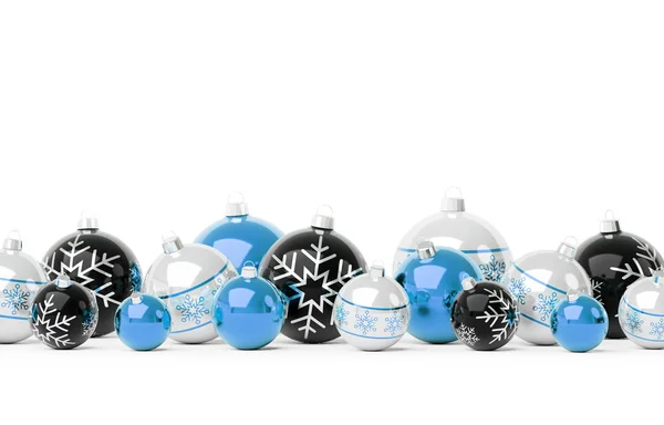Kék Fehér Karácsonyi Baubles Elszigetelt Fehér Background Leképezés — Stock Fotó