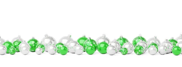 Green Silver Christmas Baubles Isolated White Background Rendering — Stock Photo, Image