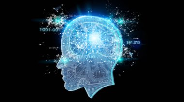 Yapay zeka dijital beyin siyah arka planda 3d render