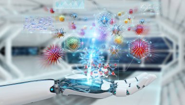 Cyborg oluşturma ve çözümleme salacak 3d render arka plan bulanık üzerinde