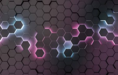 Siyah mavi ve pembe soyut altıgenler desen 3d render arka plan