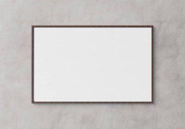 Siyah dikdörtgen yatay çerçeve bir beton dokulu duvarda mockup 3d render