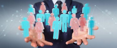 İşadamı 3d rendering grup insan kullanarak arka plan bulanık üzerinde