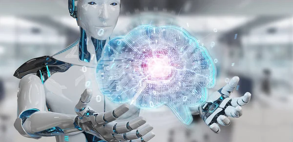 Робот Розмитому Фоні Створення Штучного Інтелекту Цифровому Рендерингу Мозку — стокове фото