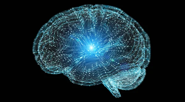Cyfrowej Projekcji Ludzkiego Mózgu Czarnym Tle Renderowania — Zdjęcie stockowe