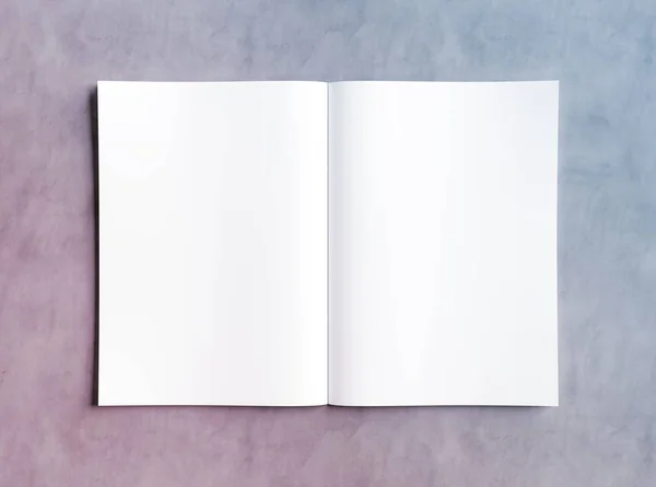 White Open Magazine Mockup Concrete Texture Rendering — Stock Photo, Image