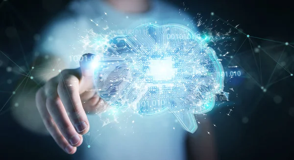 Affärsman Suddig Bakgrund Att Skapa Artificiell Intelligens Digital Hjärnan Rendering — Stockfoto