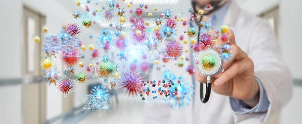 Doctor Fondo Borroso Utilizando Virus Nanobot Digital Renderizado —  Fotos de Stock