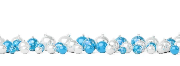 Blue Silver Christmas Baubles Isolated White Background Rendering — Stock Photo, Image