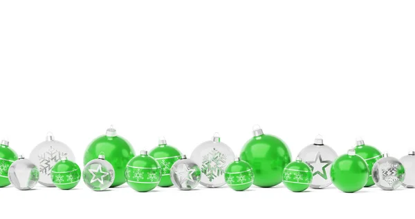 Beyaz Arka Plan Üzerinde Render Izole Yeşil Beyaz Noel Baubles — Stok fotoğraf