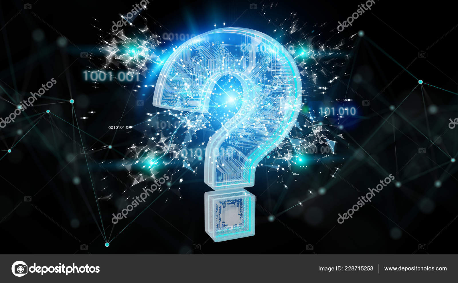 Blue Digital Question Marks Black Background Rendering Stock Photo by
