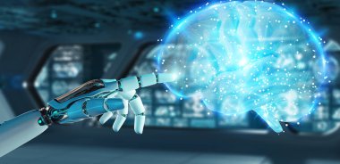 Yapay zeka 3d render oluşturma bulanık arka plan üzerinde beyaz adam insanımsı