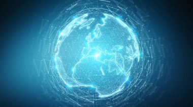 Ağ hologram Europe harita üzerinde mavi arka plan 3d render ile küre