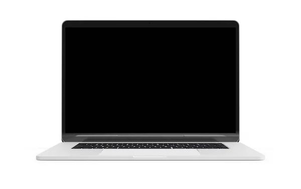 Białym Tle Nowoczesny Laptop Makieta Renderowania Widok Przodu — Zdjęcie stockowe