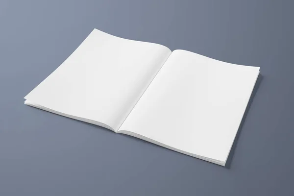 灰色の背景の レンダリングに白いオープン雑誌モックアップを分離 — ストック写真