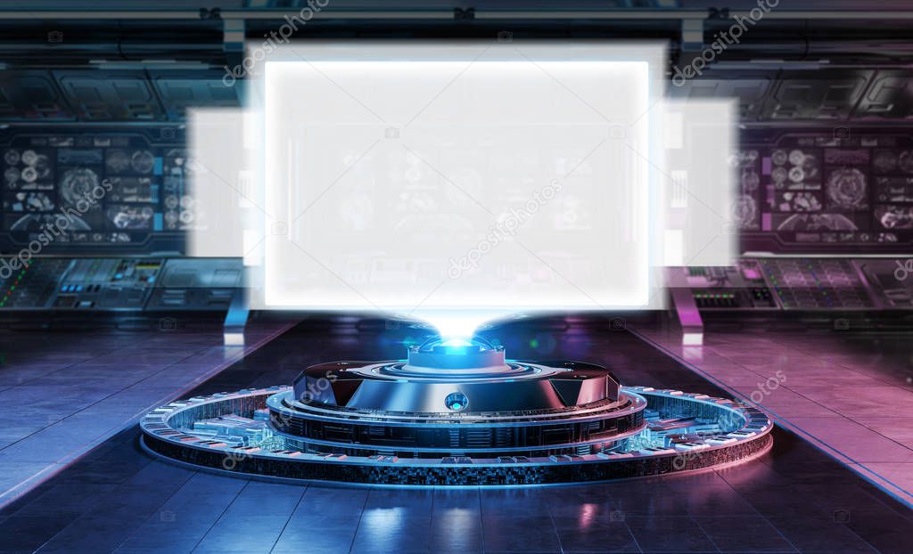 Modern billboard mockup in futuristic interior spaceship 3d rendering
