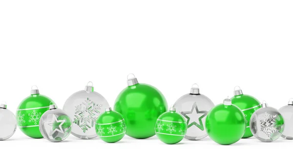 Bola Navidad Verde Blanca Aislada Sobre Fondo Blanco Renderizado — Foto de Stock