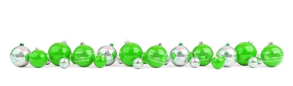 Zöld Ezüst Karácsonyi Baubles Elszigetelt Fehér Background Leképezés — Stock Fotó