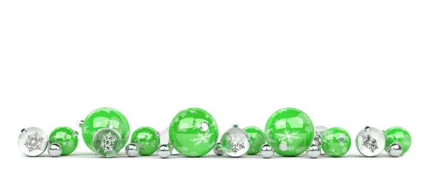 Bolhas Natal Verdes Prateadas Isoladas Fundo Branco Renderização — Fotografia de Stock