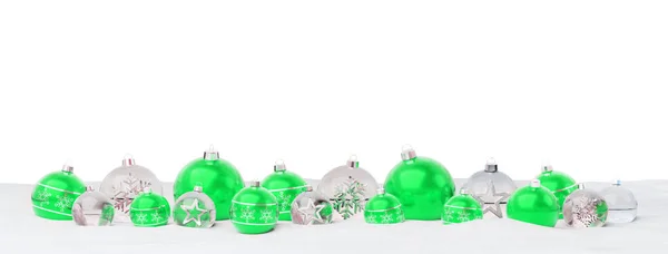 Zöld Ezüst Karácsonyi Baubles Elszigetelt Fehér Background Leképezés — Stock Fotó