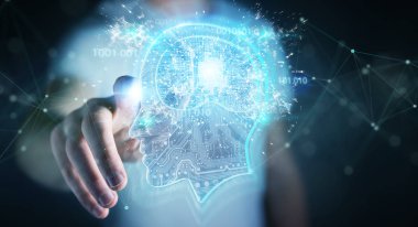 Yapay zeka 3d render oluşturma bulanık arka plan üzerinde işadamı