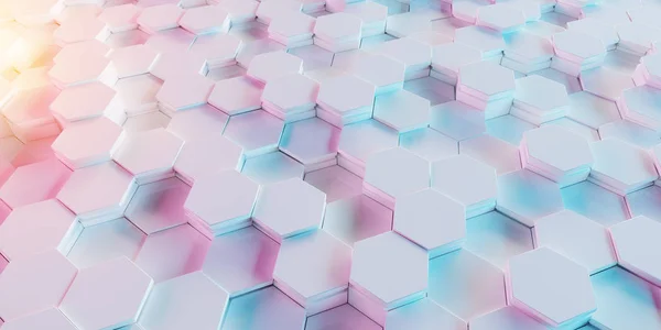White Blue Pink Abstract Hexagons Background Pattern Rendering — Stock Photo, Image