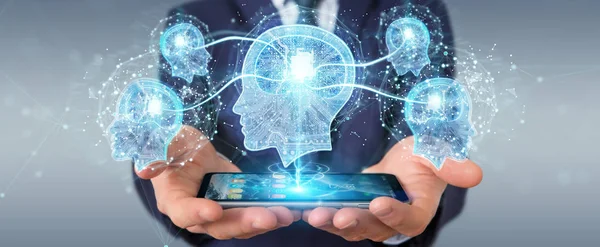 Geschäftsmann Schafft Künstliche Intelligenz Mit Handy Rendering — Stockfoto