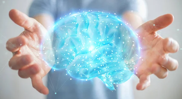 Бізнесмен Розмитому Фоні Використанням Цифрової Проекції Рендерингу Людського Мозку — стокове фото