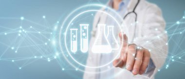 Dijital analiz sonucu simgeler 3d render holding arka plan bulanık doktor
