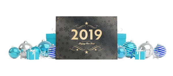 2019 Karty Pozdravy Modré Ozdoby Izolované Bílém Pozadí Vykreslování — Stock fotografie