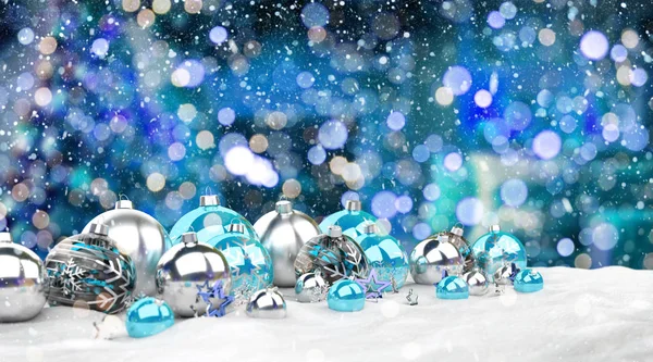 Bola Navidad Azul Plata Sobre Fondo Azul Renderizado —  Fotos de Stock