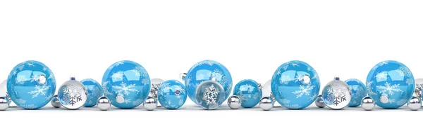 Beyaz Arka Plan Üzerinde Render Izole Mavi Gümüş Noel Baubles — Stok fotoğraf