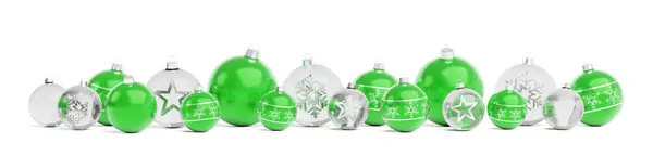 Zöld Fehér Karácsonyi Baubles Elszigetelt Fehér Background Leképezés — Stock Fotó