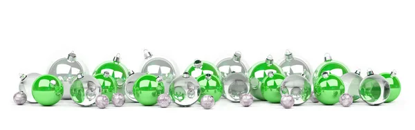 Zelené Stříbrné Vánoční Ozdoby Izolovaných Bílém Pozadí Vykreslování — Stock fotografie