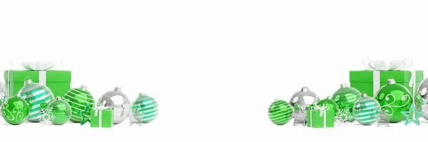 Groene Witte Kerstballen Geïsoleerd Een Witte Achtergrond Rendering — Stockfoto