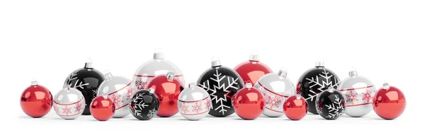 Vörös Fehér Karácsonyi Baubles Elszigetelt Fehér Background Leképezés — Stock Fotó