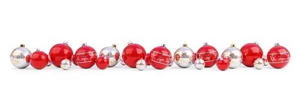 Piros Ezüst Karácsonyi Baubles Elszigetelt Fehér Background Leképezés — Stock Fotó