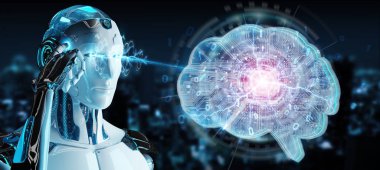 Yapay zeka bir dijital beyin 3d render oluşturma arka plan bulanık robot