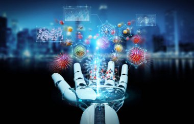 Cyborg oluşturma ve çözümleme salacak 3d render arka plan bulanık üzerinde