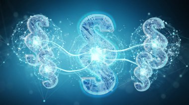 Mavi arka plan 3d render dijital paragraf hukuk sembolü