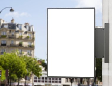 Mağaza işareti mockup doğal şehir 3d render bir binada üzerinde