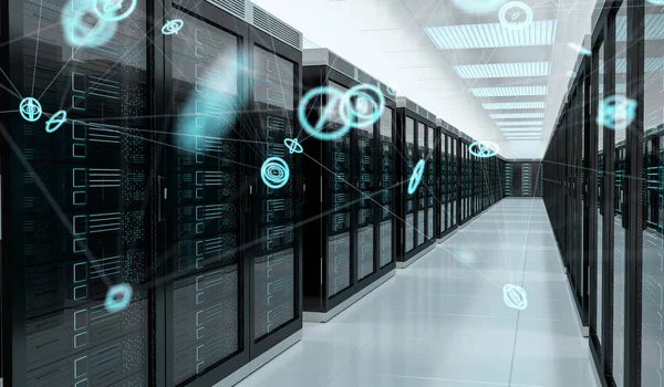 Server Room Center Exchanging Cyber Datas Connections Rendering — Stock Photo, Image